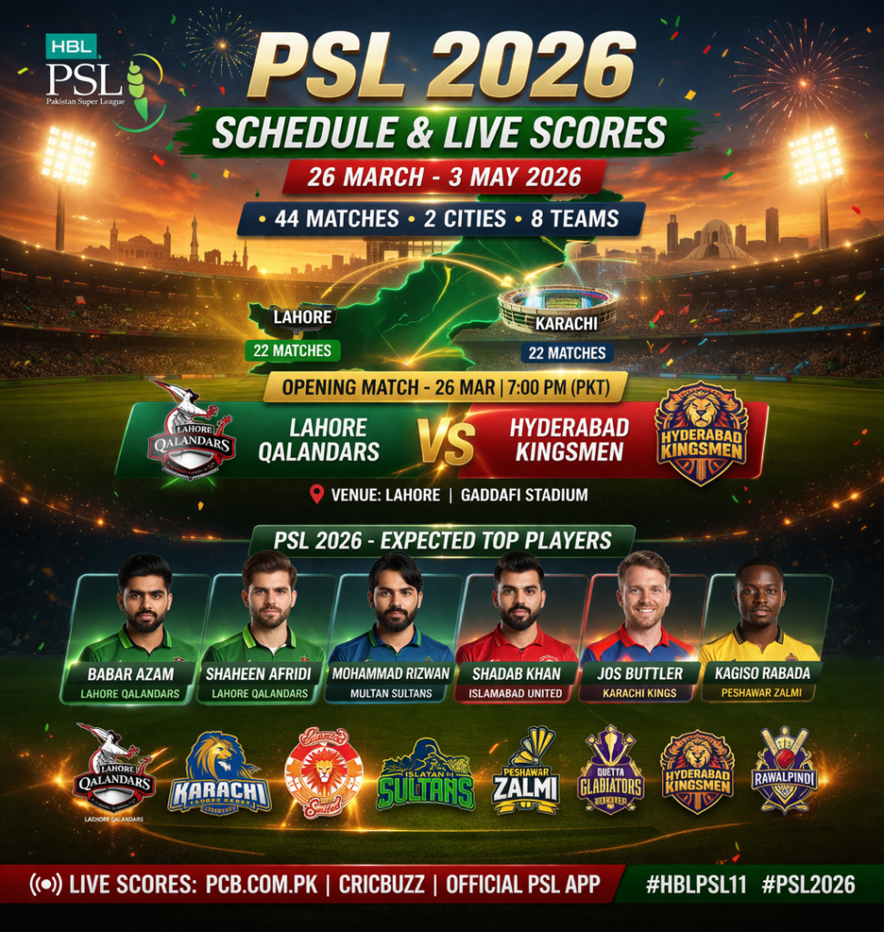 PSL 2026 Schedule, Live Scores