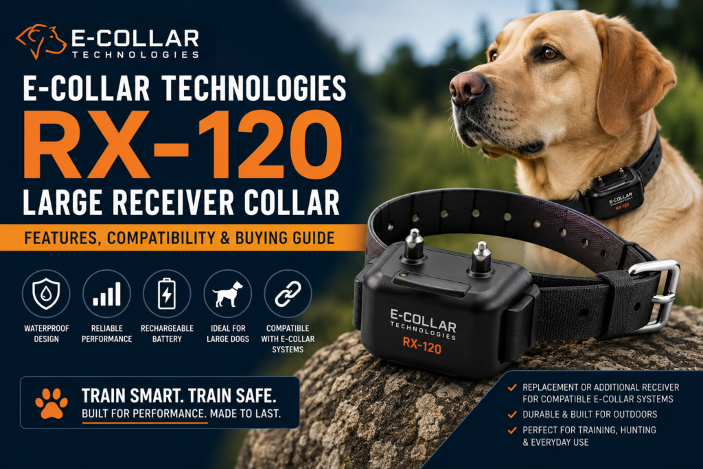 E-Collar Technologies RX-120 Large Receiver Collar featured image showing a waterproof remote dog training receiver collar designed for compatible E-Collar Technologies systems.