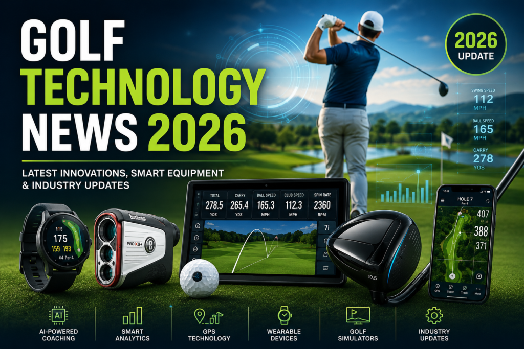 Golf Technology News 2026 featuring smart golf equipment, AI-powered coaching, GPS devices, launch monitors, and the latest golf technology innovations