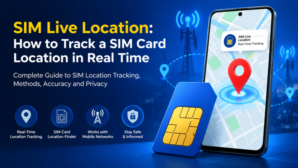 SIM Live Location guide showing how to track a SIM card location in real time using mobile networks and GPS technology
